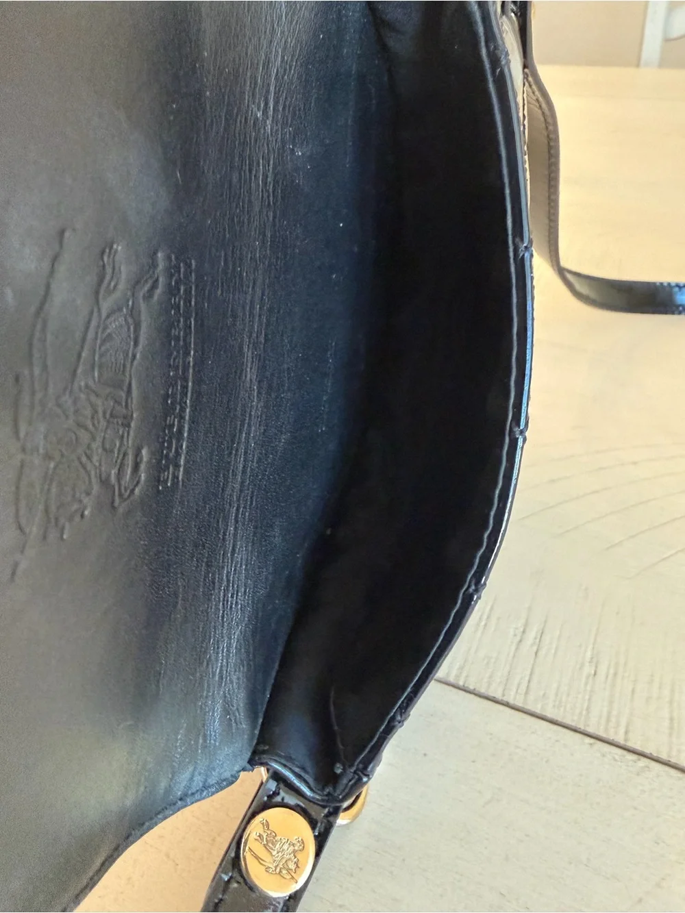 Burberry Black Patent Quilted Crossbody Bag with Gold Hardware